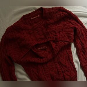 Limited Edition Abercrombie Red Knit Tank with Snap on Long Sleeve Shrug Medium